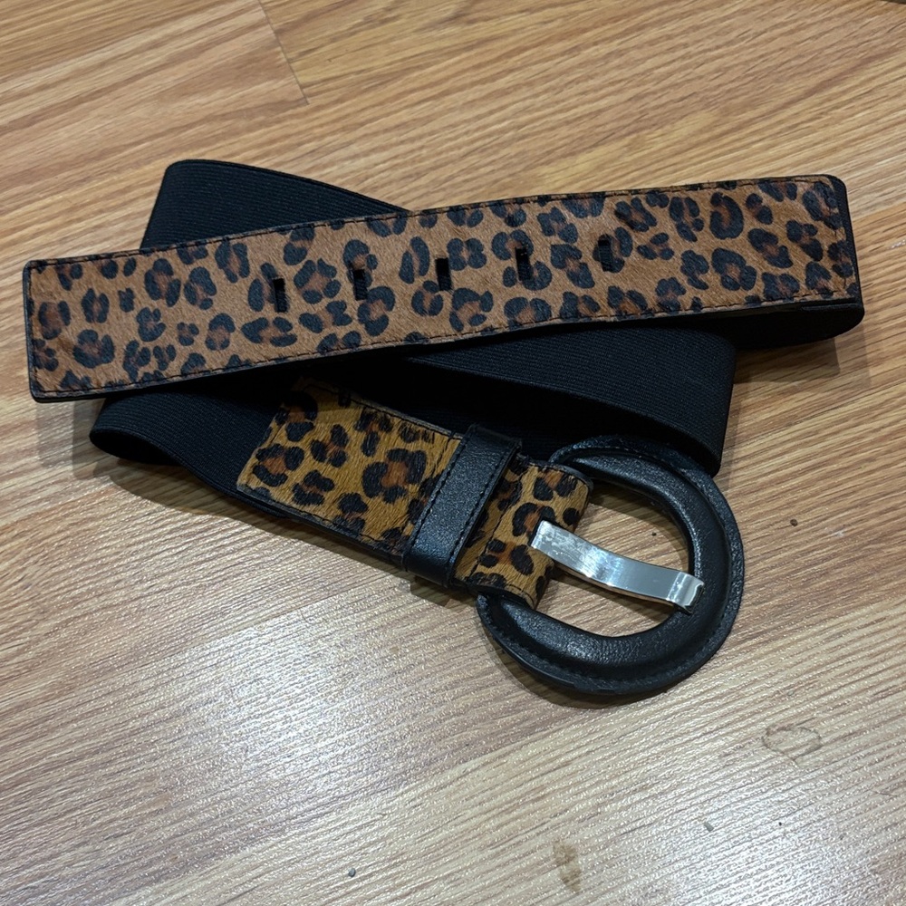 Chico's Black and Brown Leopard Print Belt, size large - Picture 2 of 3